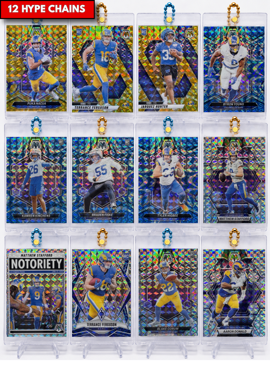 🐏 🏈 LA RAMS Card Hype Chains - Premium Reflective Mix - 12 Pack 🔵 - FREE US SHIPPING